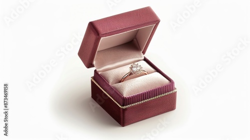 Luxurious wedding ring box with velvet interior, isolated on a white background, emphasizing the elegance