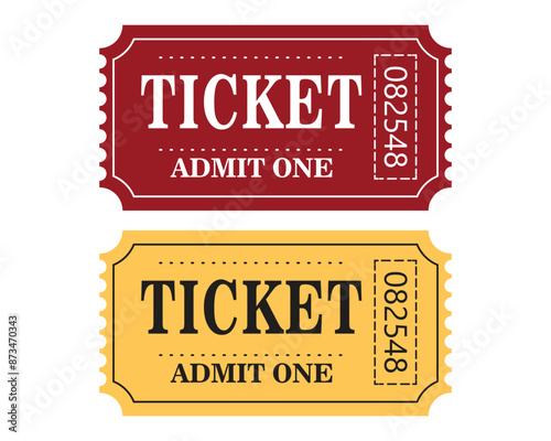 Retro tickets design template. Red and Yellow tickets. Admit one. Tickets for cinema, movie, circus, carnival, film, festival, etc. Vector illustration.