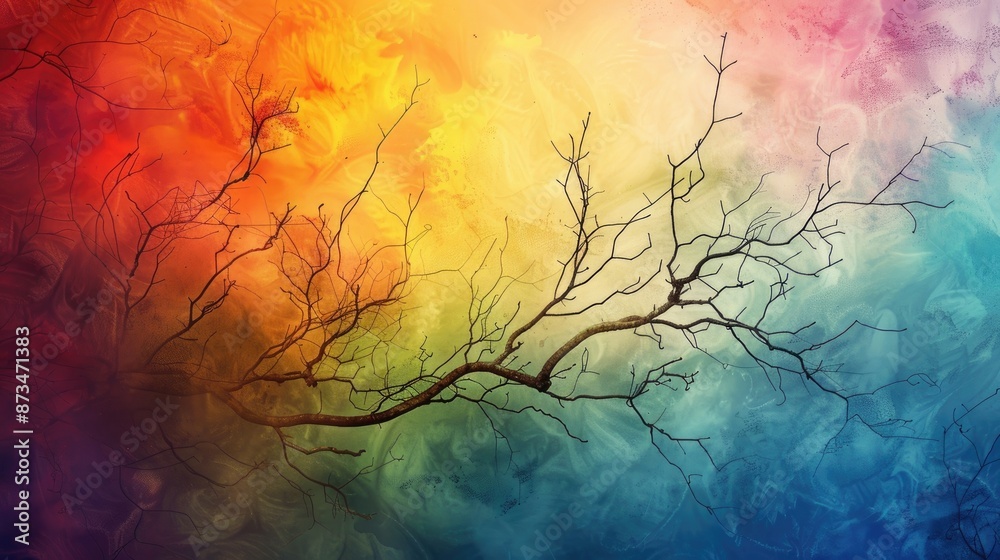 Tree branches on colorful backdrop
