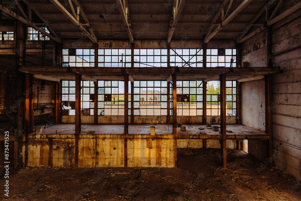 Large abandoned industrial hall interior Large abandoned industrial hall interior