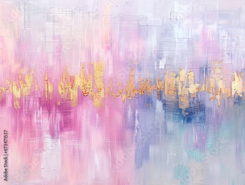 Abstract Colorful Painting with Pink, Purple, and Gold: Evoking Emotion and Creativity