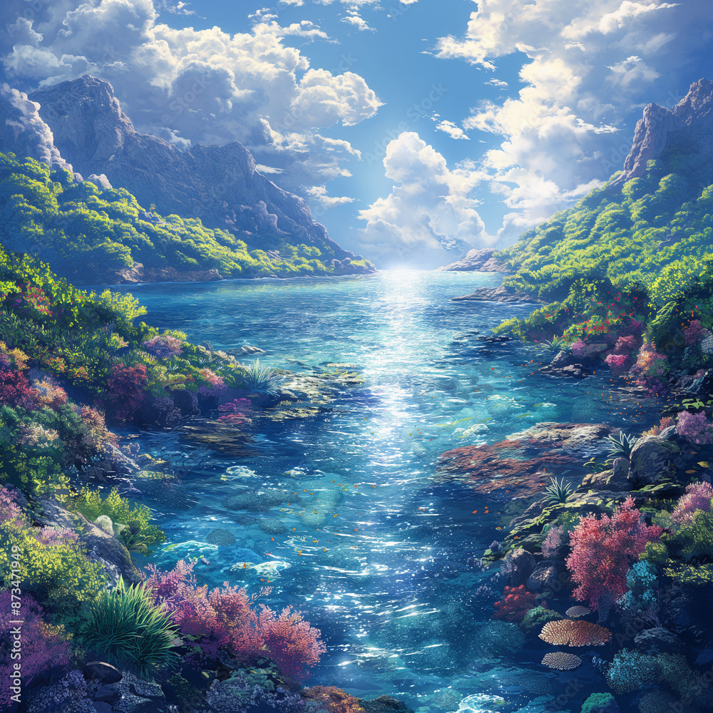tropical island in the sea, view of sea and mountains tropical island in the sea, view of sea and mountains