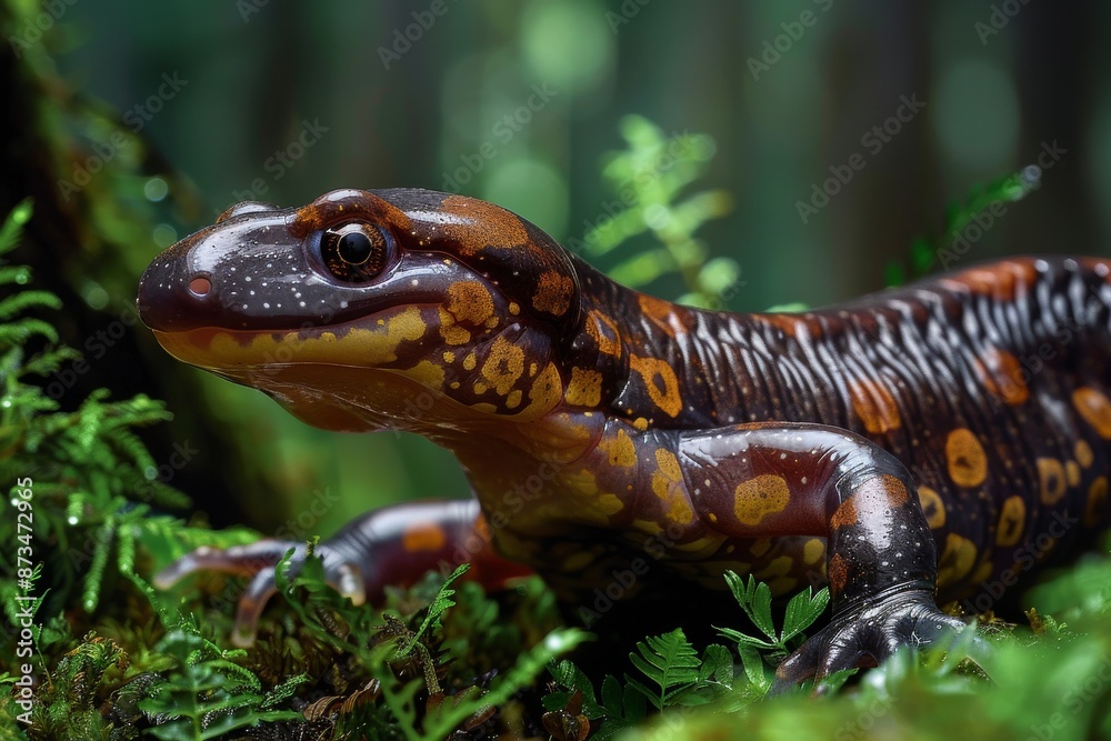 Japanese Giant Salamander, Macro,Left side view Japanese Giant Salamander, Macro,Left side view