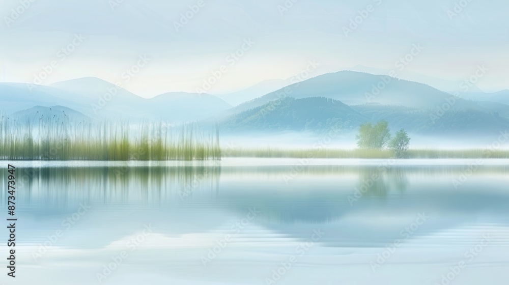 Tranquil Morning Mist on a Serene Lake Tranquil Morning Mist on a Serene Lake