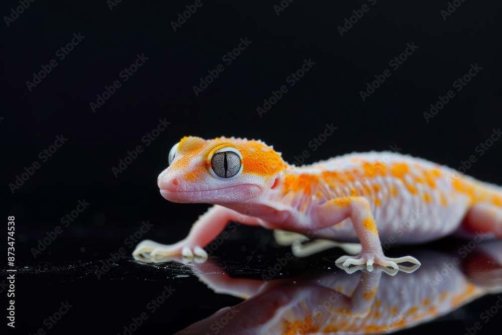the beside view Ensatina, left side view, white copy space on right, isolated on black background the beside view Ensatina, left side view, white copy space on right, isolated on black background
