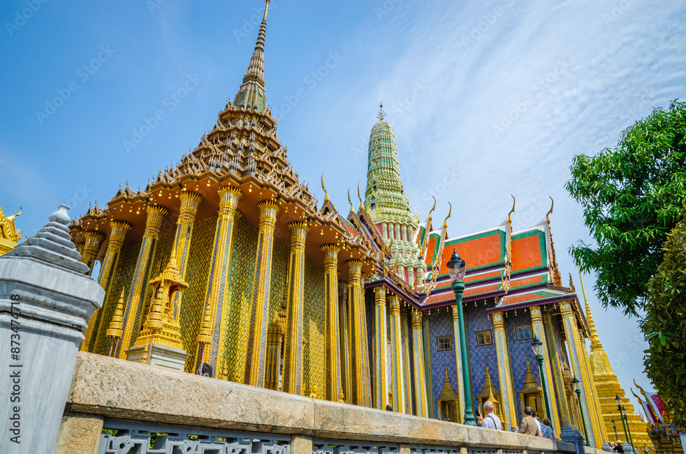 Beautiful Golden Temple of the Emerald Buddha Wat Phra Kaew in Bangkok, Thailand