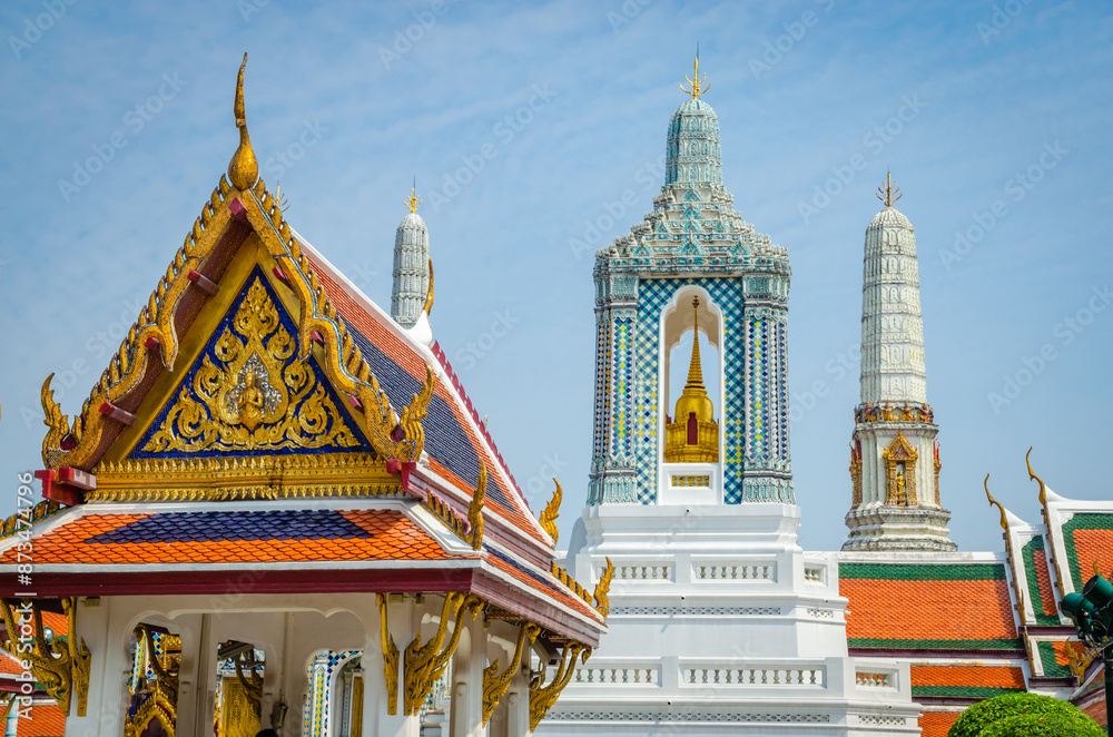 Beautiful Golden Temple of the Emerald Buddha Wat Phra Kaew in Bangkok, Thailand
