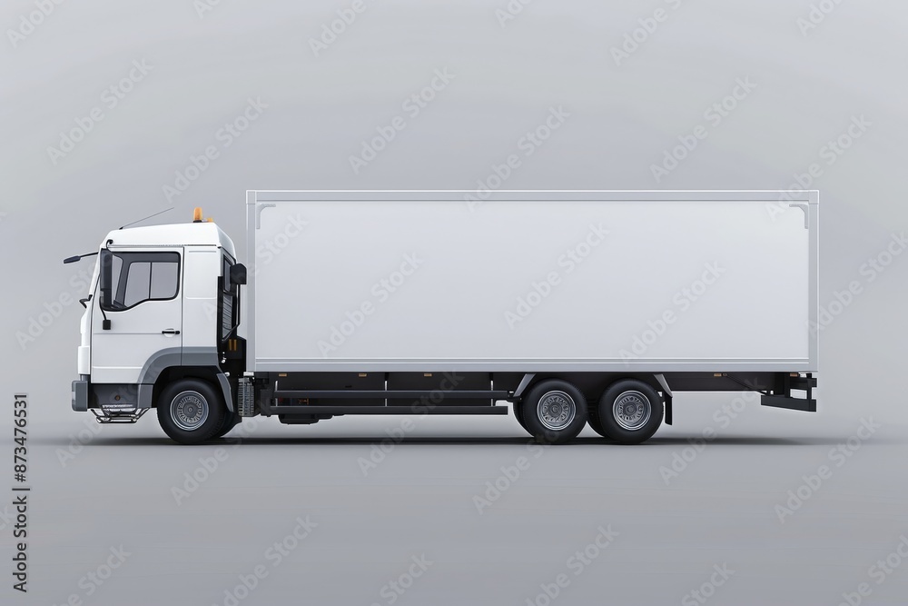 Cargo truck with blank side mock up on gray background, AI generated Cargo truck with blank side mock up on gray background, AI generated