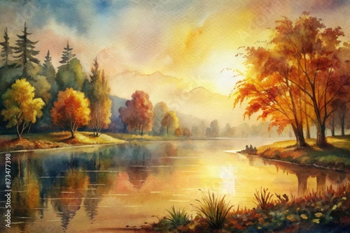 Wallpaper Mural Golden hour reflections on a serene autumn lake Torontodigital.ca