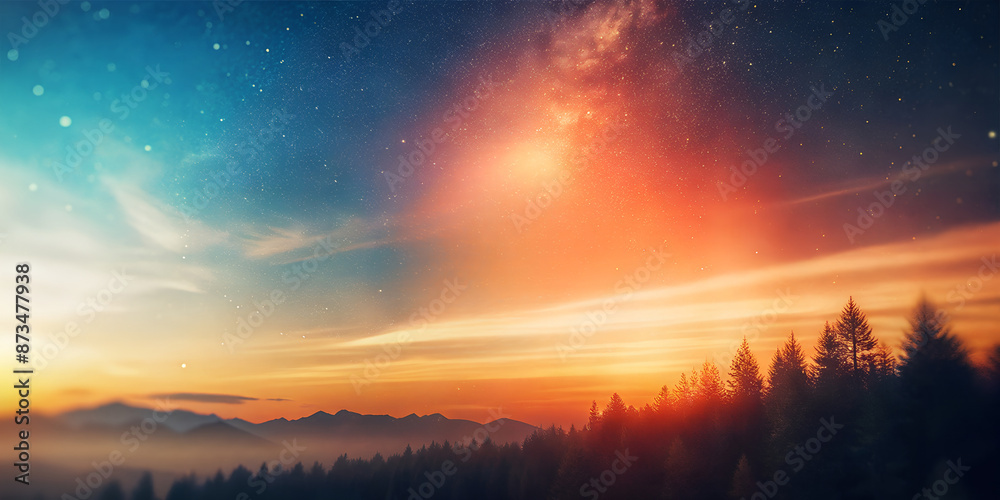 Fototapeta premium Majestic Sunset Over Forest. Illustration.