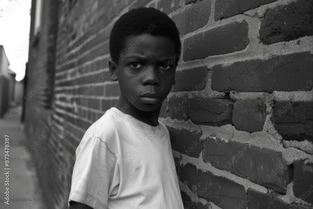 Obraz premium Energetic Black boy street. American boy confident. Generate Ai