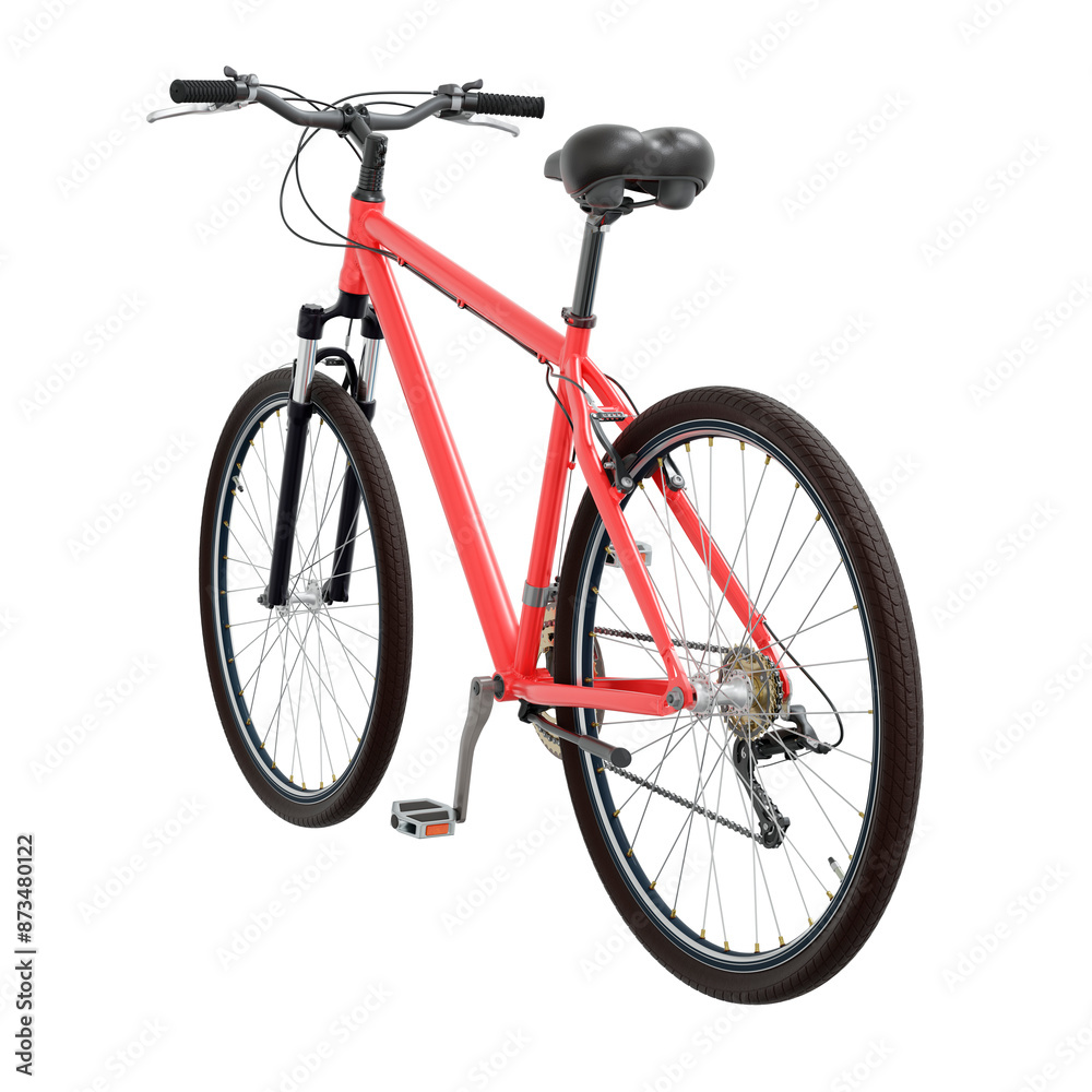 Red bicycle, side back view. Black leather saddle and handles. Png clipart isolated on transparent background Red bicycle, side back view. Black leather saddle and handles. Png clipart isolated on transparent background