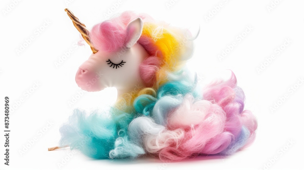 Cotton candy unicorn isolated on white background.