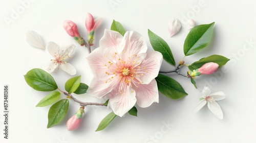 Top view a Peach blossom flower isolated on a white background, suitable for use on Valentine's Day cards © JovialFox