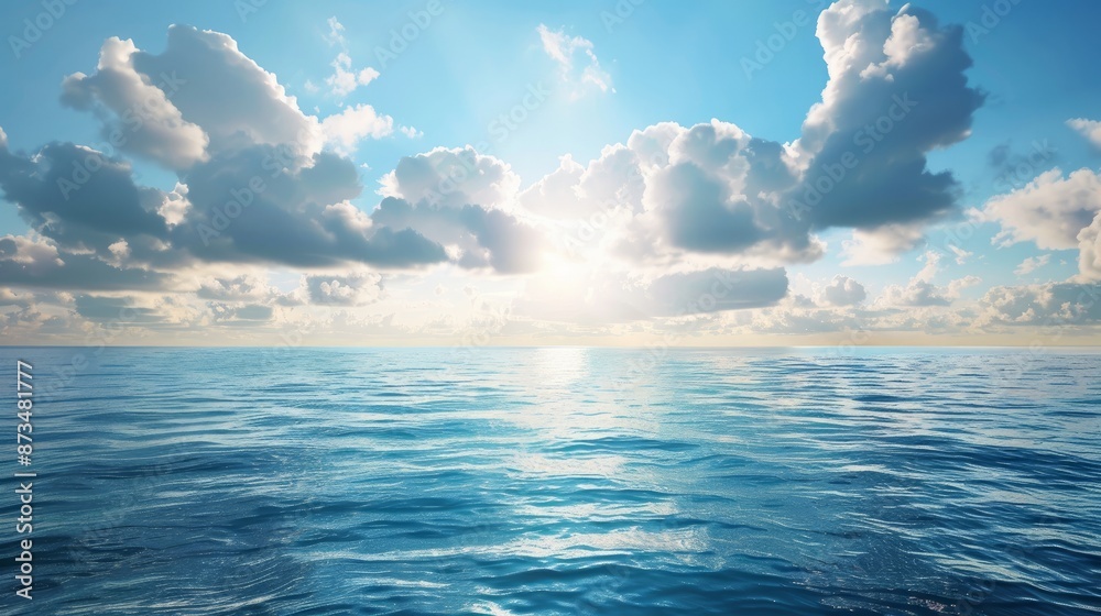 Obraz premium Tranquil sea or ocean scene with calm weather and clouds.