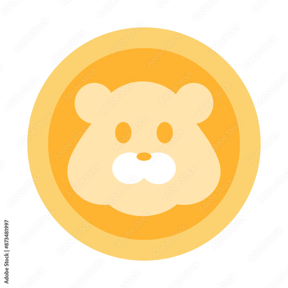 Coin with Hamster muzzle. Vector illustration isolated on white background, hand drawn, flat design