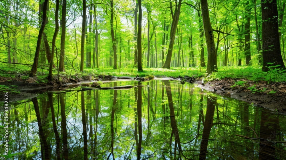 Reflective Tranquility in a Verdant Forest Reflective Tranquility in a Verdant Forest