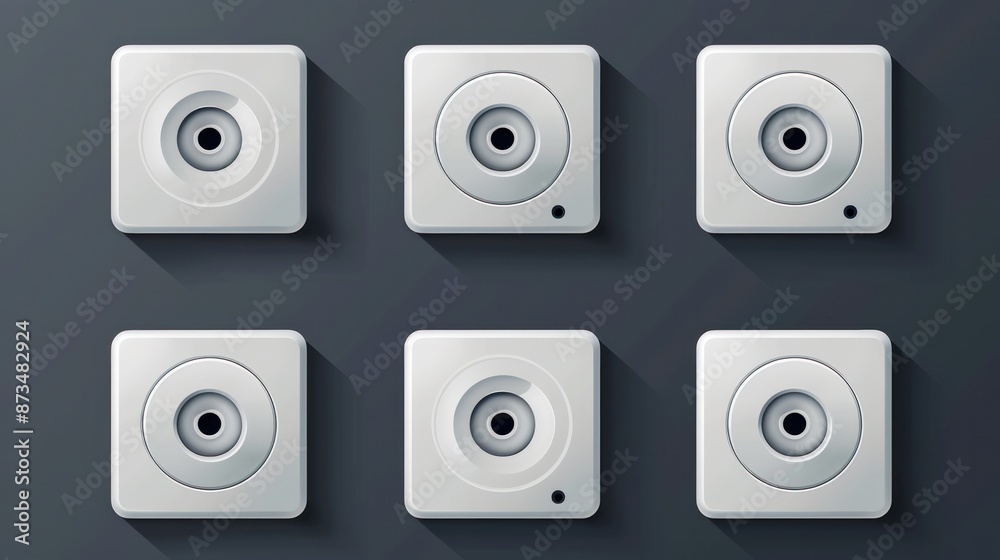 Set of white electrical sockets on a dark background. Vector realistic illustration --ar 16:9 Job ID: 604a2e90-e262-410d-b38f-9afde2bfcf4b Set of white electrical sockets on a dark background. Vector realistic illustration --ar 16:9 Job ID: 604a2e90-e262-410d-b38f-9afde2bfcf4b