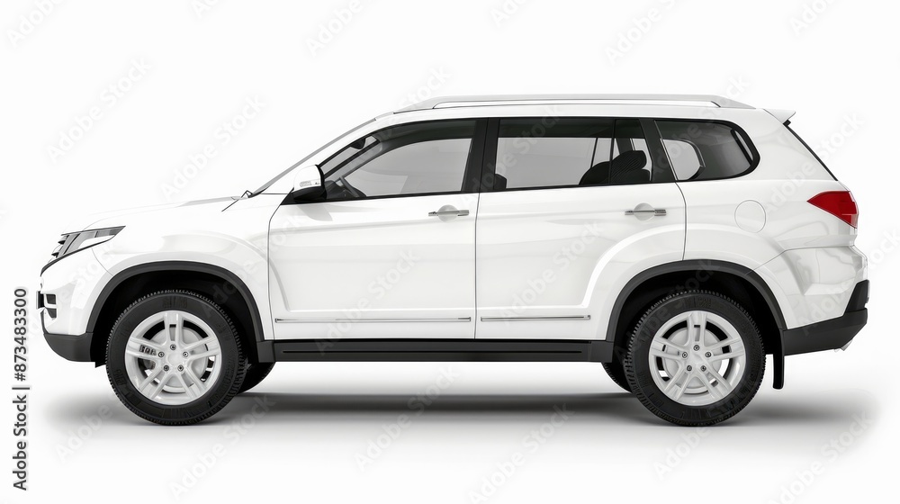 A white SUV car showcased from the side, isolated on a white background with a clipping path.
A white SUV car showcased from the side, isolated on a white background with a clipping path.