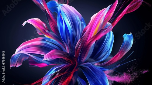 petals of an unseen flower on a black background in neon color ,spring concept