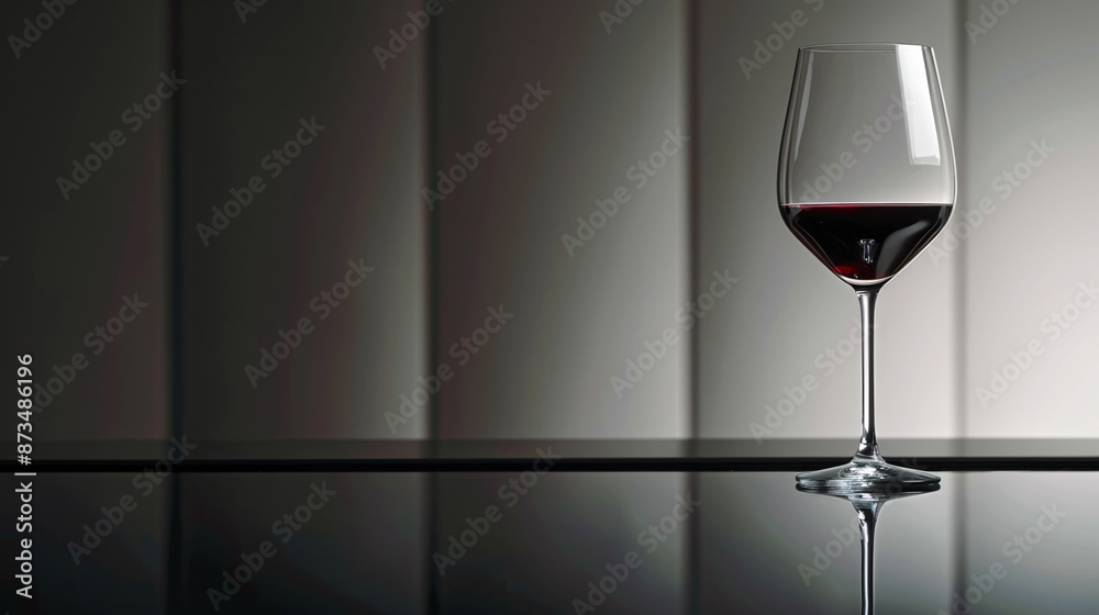 Glass of Red Wine on Reflective Surface