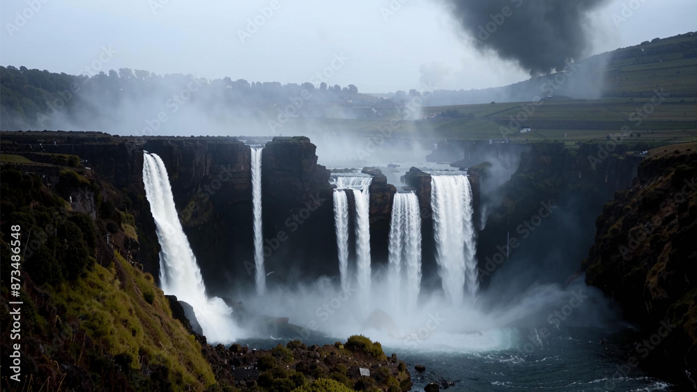 a large waterfall with a lot of water coming out of it a large waterfall with a lot of water coming out of it
