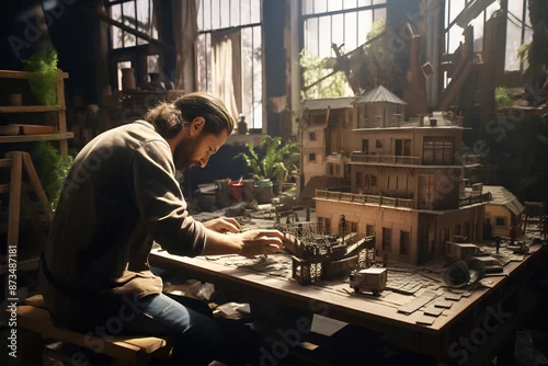 Obraz Artisan Crafting Miniature Architectural Model