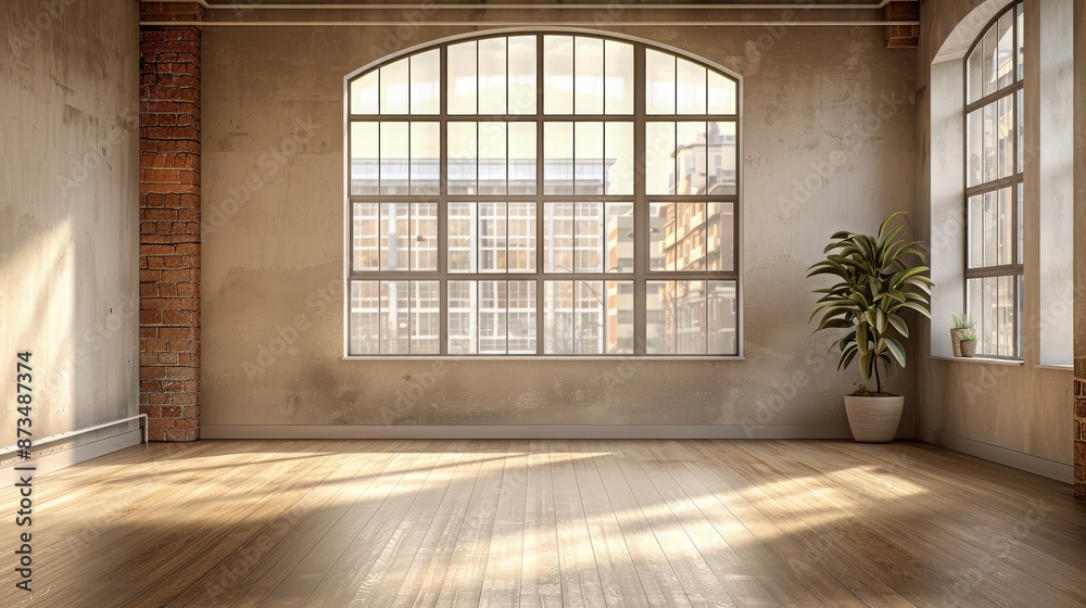 bright empty room hall with a large window and parquet, natural lighting. bright empty room hall with a large window and parquet, natural lighting.