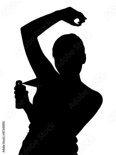Teen Girl Silhouette Spraying Underarm Deodorant in Can