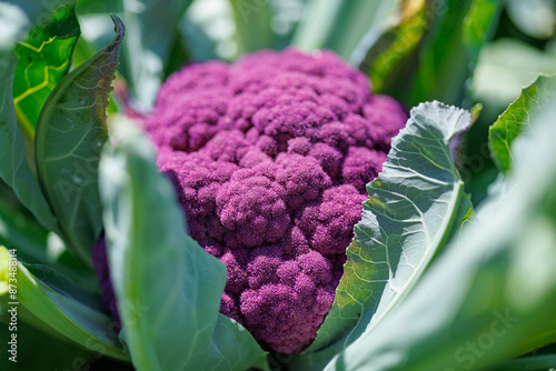 purple cauliflower close-up on an agricultural farm, cabbage cultivation, macro photo photo