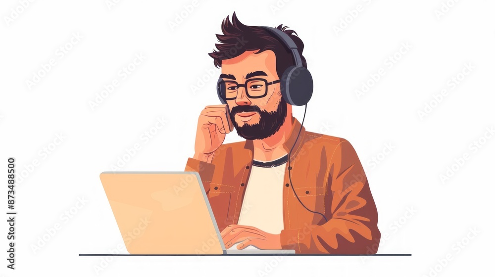An operator with a headset talks to clients. An operator with a headset talks to clients.