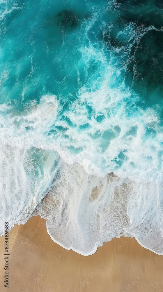 Beach and waves from top view. Turquoise water background from top view Beach and waves from top view. Turquoise water background from top view