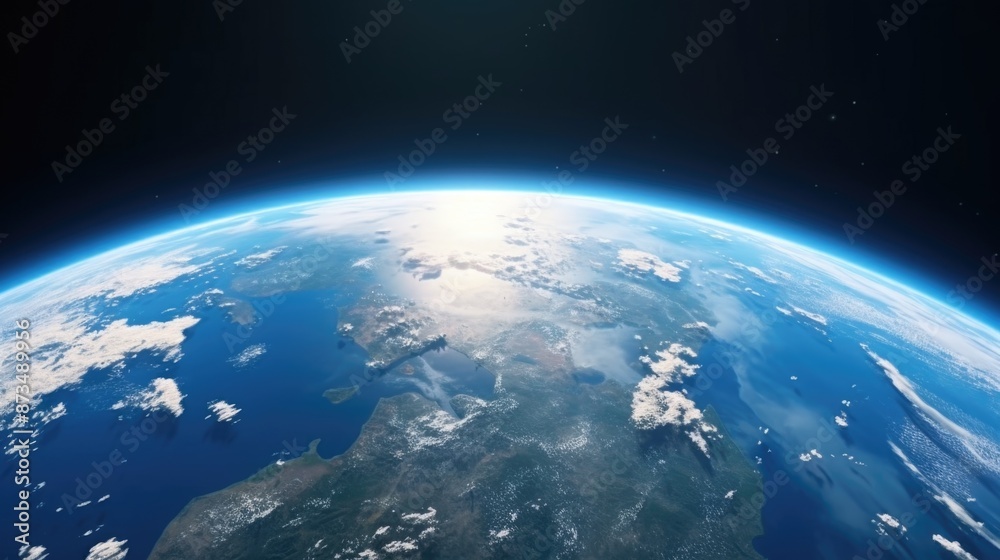 A close up of the Earth with its blue oceans and white clouds. Scene is serene and peaceful, as the viewer can see the vastness of the planet and the beauty of its natural elements A close up of the Earth with its blue oceans and white clouds. Scene is serene and peaceful, as the viewer can see the vastness of the planet and the beauty of its natural elements
