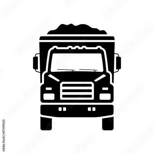 Dump truck icon. Black silhouette. Front view. Vector simple flat graphic illustration. Isolated object on a white background. Isolate.