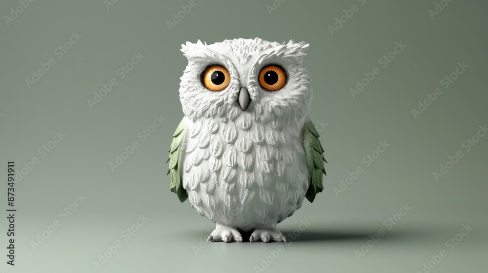 Obraz premium A white owl with big eyes, on a light background, in a flat illustration style, in white letters, with a simple and minimalistic design, at a high resolution,