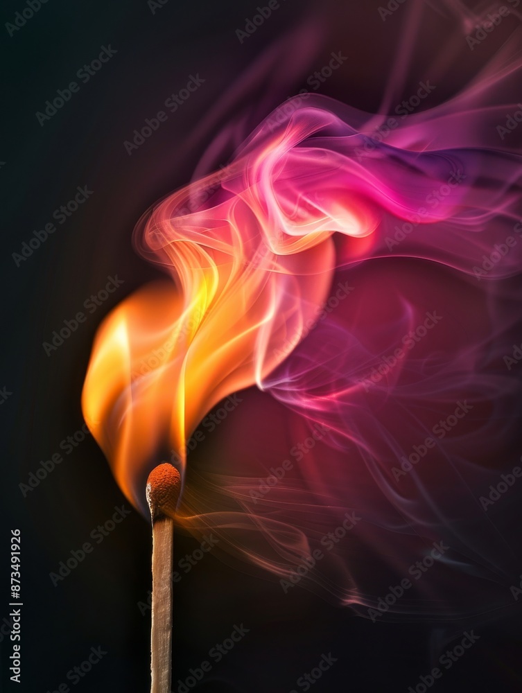 a match being set ablaze, pink and orange flames 100% black background, a match being set ablaze, pink and orange flames 100% black background,