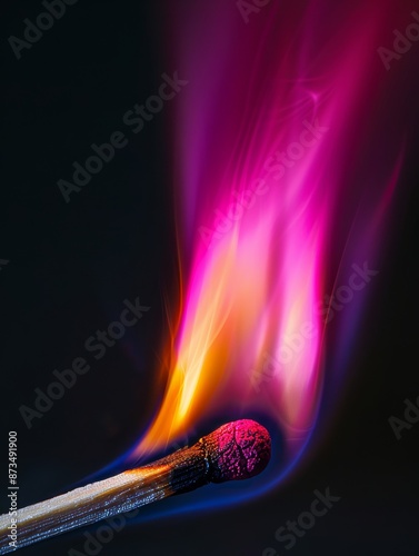 a match being set ablaze, pink and orange flames 100% black background, 
