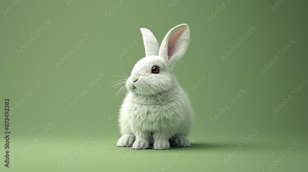 Obraz premium A white rabbit with long ears, on a light background, in a flat illustration style, in white letters, with a simple and minimalistic design, at a high resolution,