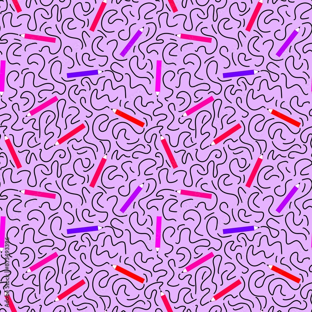 Cartoon pencil seamless school pattern for wrapping paper and fabrics and linens Cartoon pencil seamless school pattern for wrapping paper and fabrics and linens