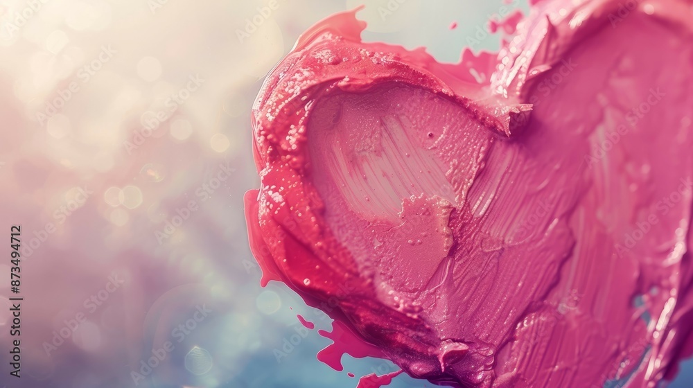 Obraz premium Pink heart shape lipstick swatch. Discover the beauty of a pink heart shape lipstick swatch. Perfect for makeup enthusiasts and beauty bloggers.
