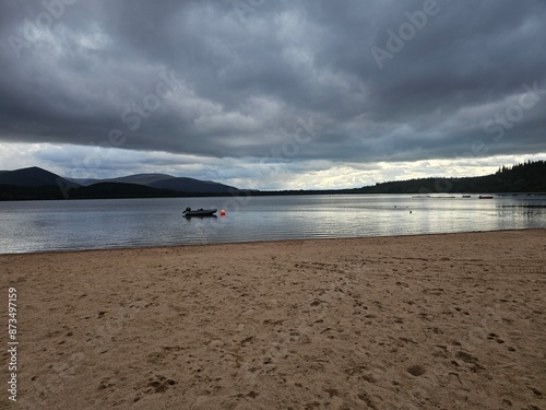 Loch Morlich, Glenmore, Scotland's only fresh water award winning beach is situated at the foot of the Cairngorms, right at the heart of the National Park photo