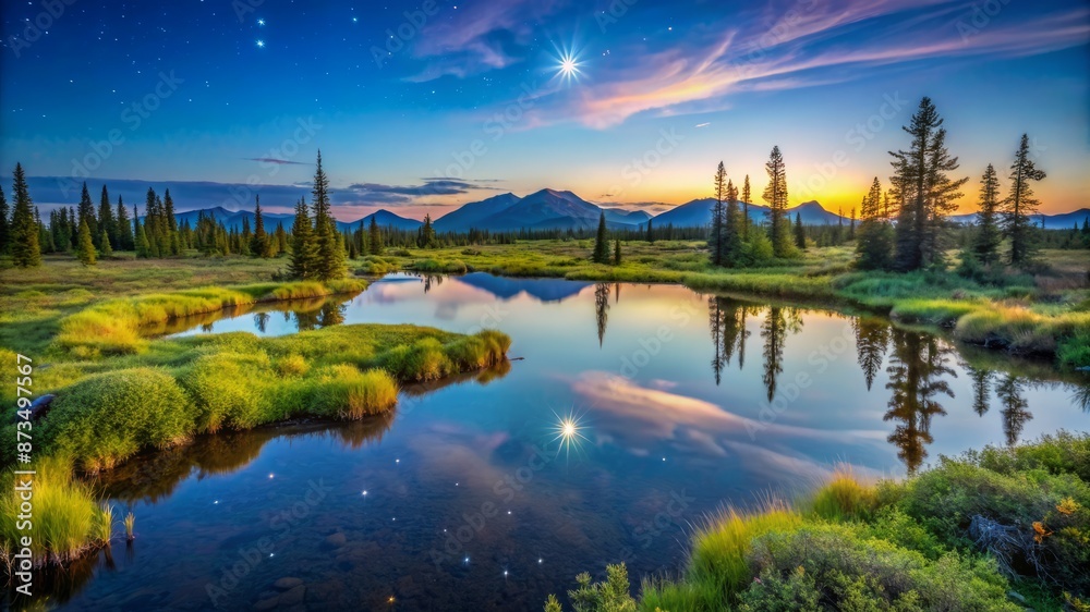 Fototapeta premium A beautiful landscape with a large field of grass and trees