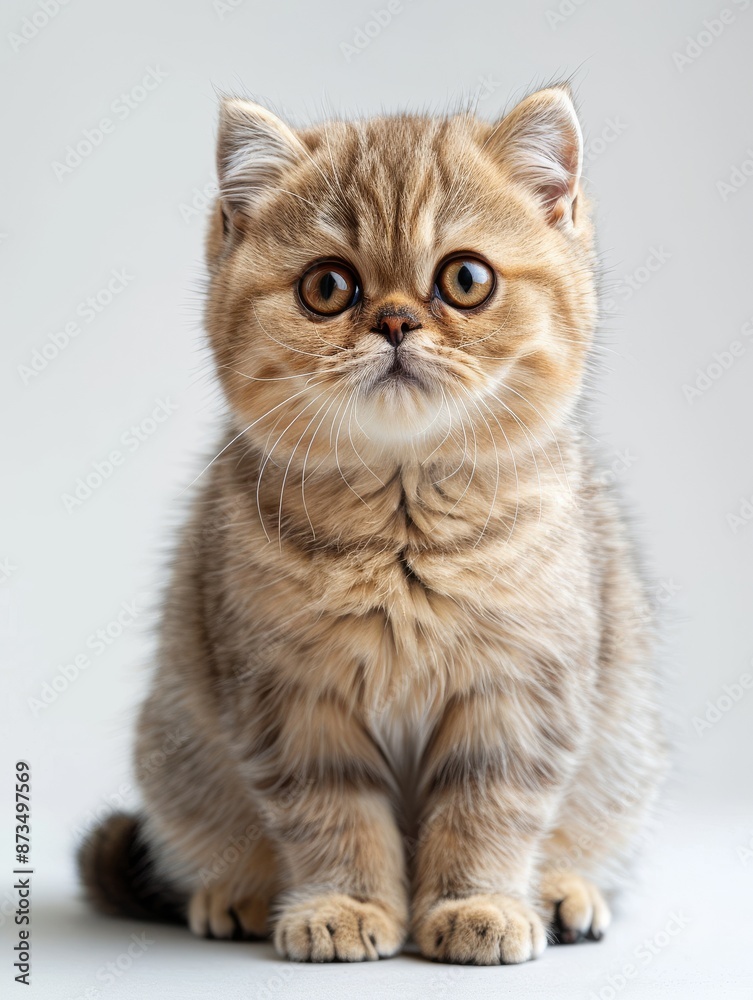 an Exotic Shorthair cat with its flat face, short, plush fur, and large round eyes an Exotic Shorthair cat with its flat face, short, plush fur, and large round eyes
