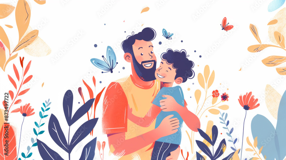 cartoon like father like son, celebrating the father's day, happy and positive scene. cartoon like father like son, celebrating the father's day, happy and positive scene.