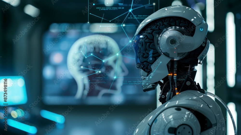 robot with human brain in a laboratory robot with human brain in a laboratory