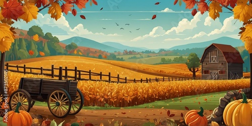 autumn harvest themed flat banner background