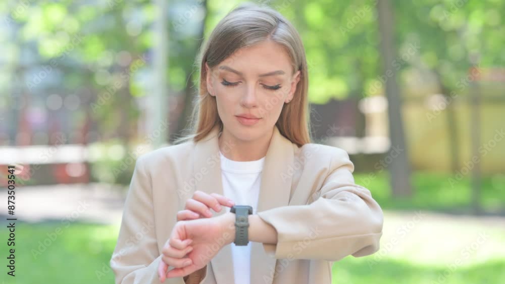 Portrait of Businesswoman Using Smartwatch Outdoor Portrait of Businesswoman Using Smartwatch Outdoor