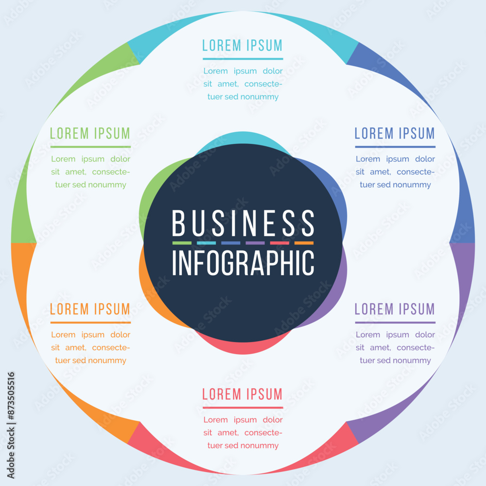 Fototapeta premium Business Infographic design 6 Steps, objects, elements or options infographic circle template for business information