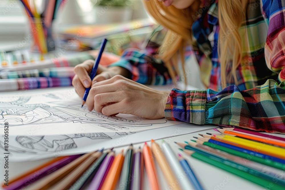 Talented designer illustrating latest fashion collection Talented designer illustrating latest fashion collection
