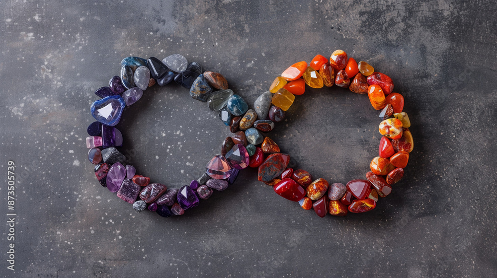 A beautiful infinity sign made from colored small pebbles A beautiful infinity sign made from colored small pebbles